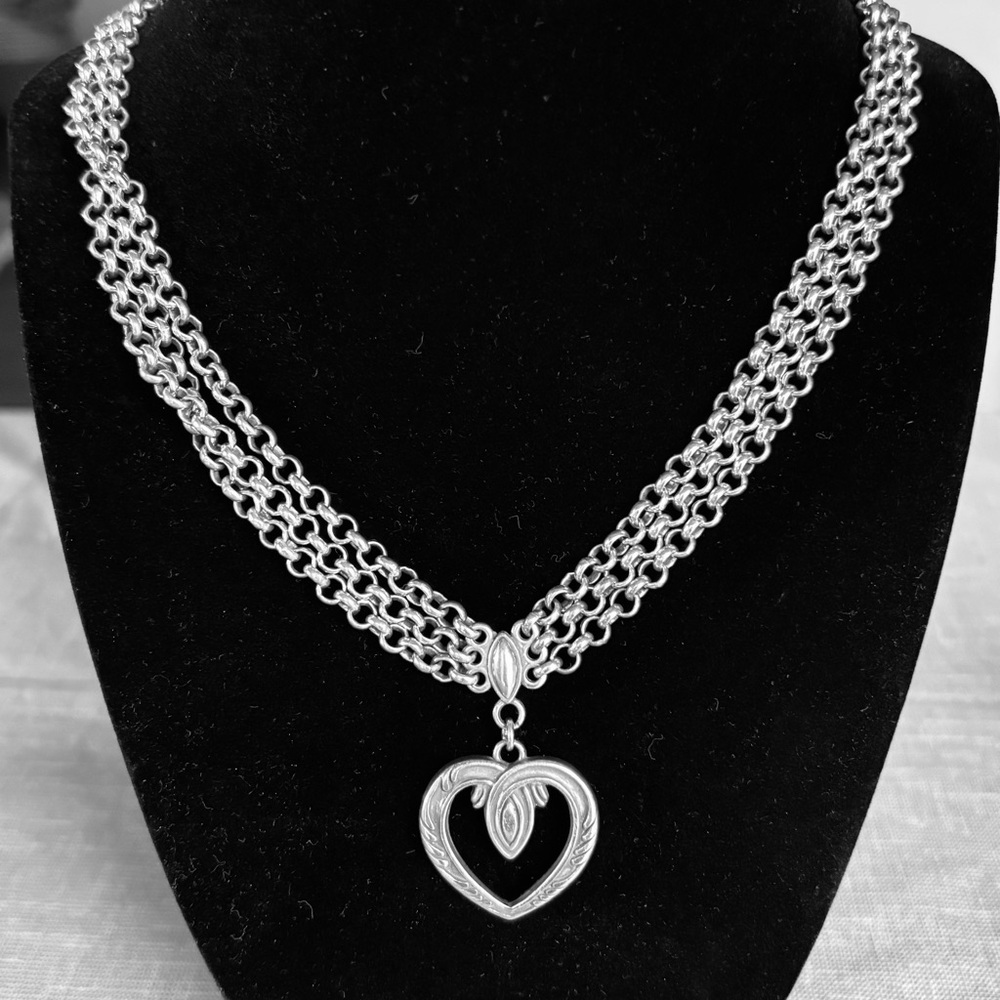 Source Unknown Silver triple Chain Heart Necklace